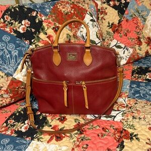 Dooney & Bourke Red Satchel with Brown Handles
